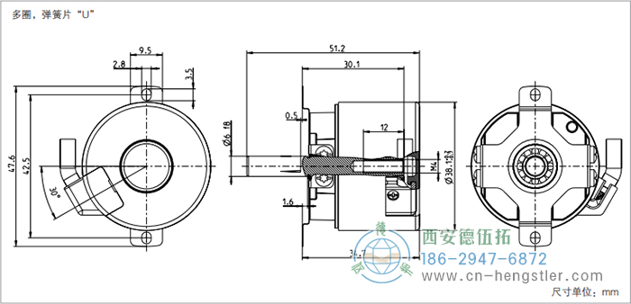 AD34電機(jī)反饋系統(tǒng)光電絕對值編碼器外形及安裝尺寸(多圈，彈簧片U) 德國hengstler(亨士樂)編碼器