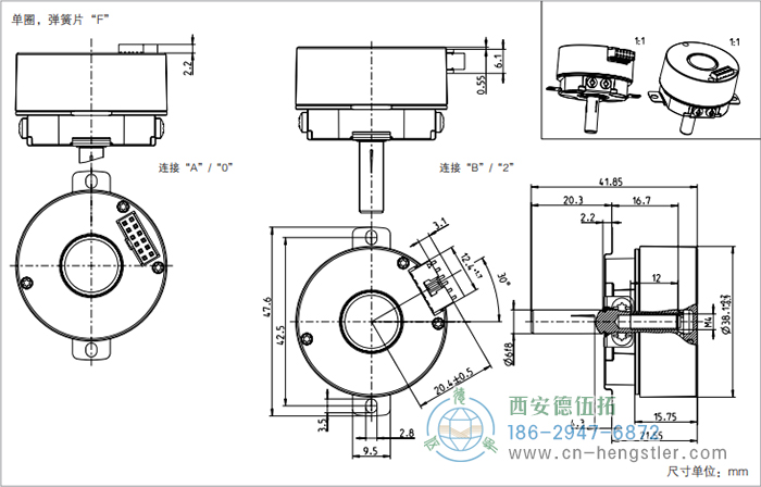 AD34電機(jī)反饋系統(tǒng)光電絕對值編碼器外形及安裝尺寸(單圈，彈簧片F(xiàn)) 德國hengstler(亨士樂)編碼器