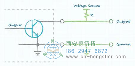 集電極輸出可上拉至適當電壓示意圖 集電極輸出可上拉至適當電壓示意圖