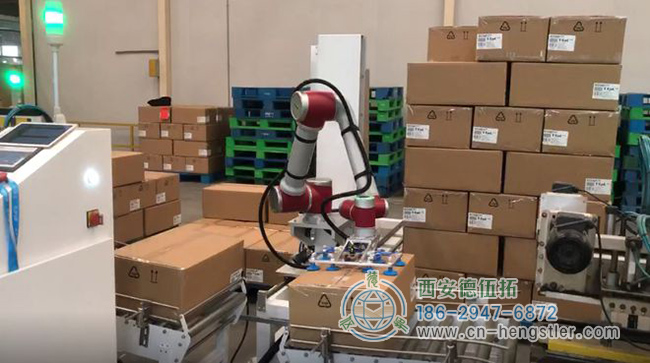 圖為協作機器人在編碼器的控制下進行碼垛工作 圖為協作機器人在編碼器的控制下進行碼垛工作